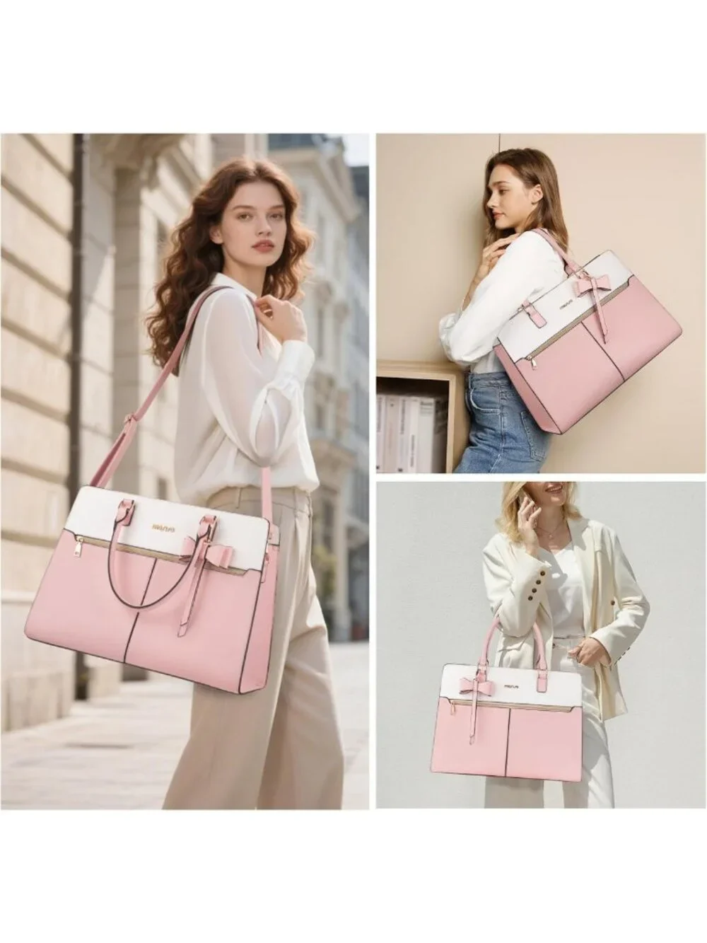 Stylish Waterproof PU Leather Laptop Tote Bag for Women, 15.6 inch Work Bag